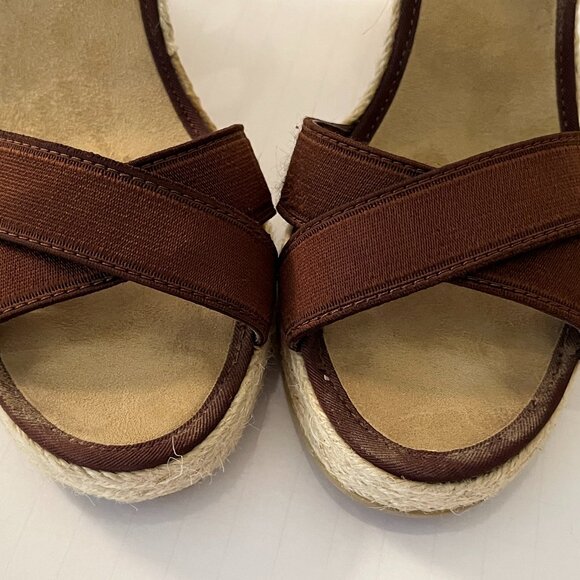 NINE WEST "Jaxson" Brown Fabric Wedge Jute Heel Espadrille Sandals ~ Size 10.5M - Picture 5 of 12